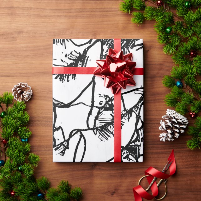 B&W Abstracted Christmas Branches  Wrapping Paper (Holiday Gift)