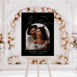 B & W Arch Photo Modern Script Wedding Welcome Poster