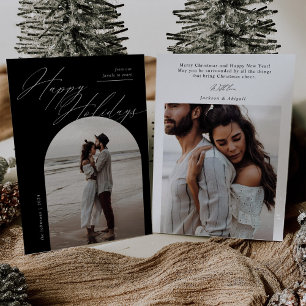 B & W Arch Photo Script Typography Christmas Holiday Card