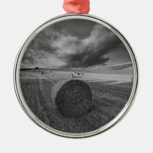 B&W Barley Field Metal Ornament