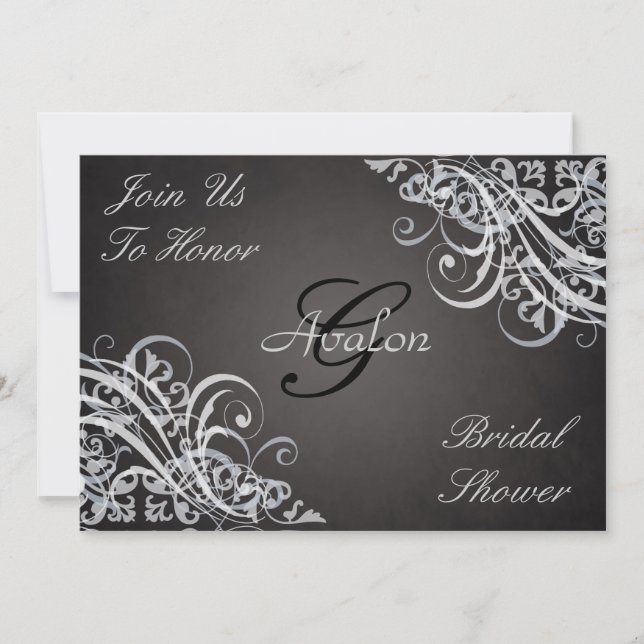 B&W Baroque Swirls Bridal Shower Invitation (Front)