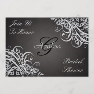 B&W Baroque Swirls Bridal Shower Invitation