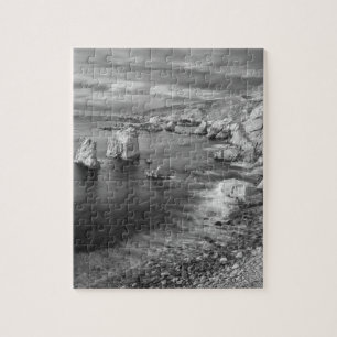B&W beach coastline, California Jigsaw Puzzle