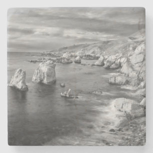 B&W beach coastline, California Stone Coaster