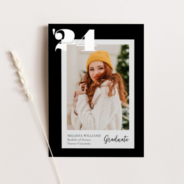 B&W Bold Modern Class of 2024 4 Photos Graduation Invitation (Creator Uploaded)