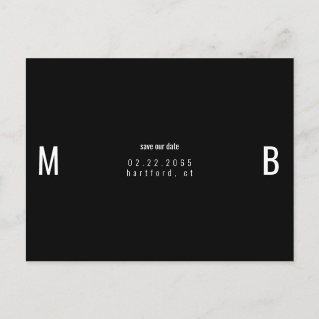 B/W Bold Monogram Save Our Date Postcard (Front)