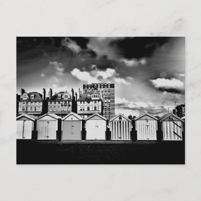 B&W Brighton Beach Huts Postcard (Front)