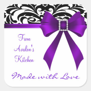 B&W Brocade Purple Bow Baking Stickers