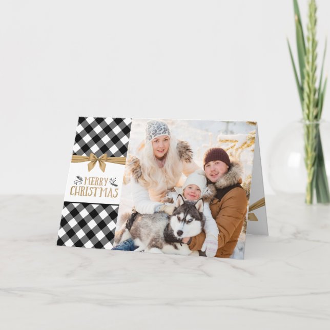 B&W Buffalo Check | Monogram | MERRY CHRISTMAS Card (Front)