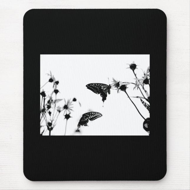 B/W Butterfly on a Flower  Mouse Pad (Front)