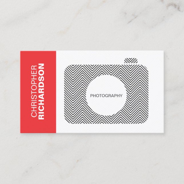 B&W CHEVRON STRIPES CAMERA LOGO Business Card (Front)