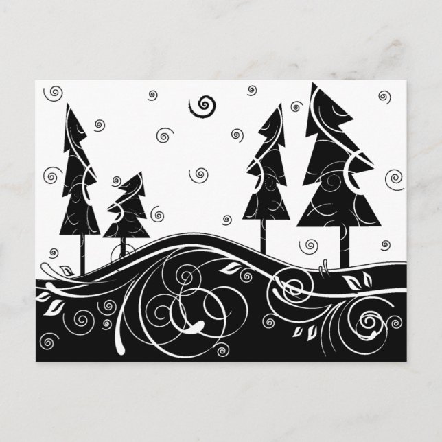 b&w Christmas trees Holiday Postcard (Front)