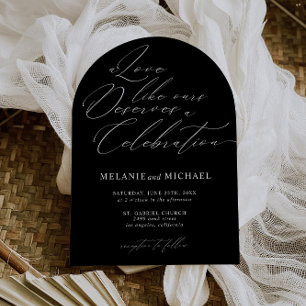 B & W Classic Script Calligraphy QR Code Wedding Invitation