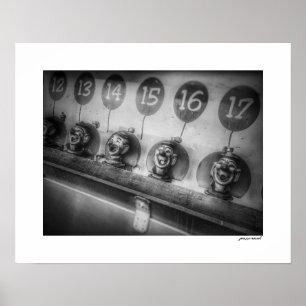 B&W County Fair Clown Water Game Poster Print