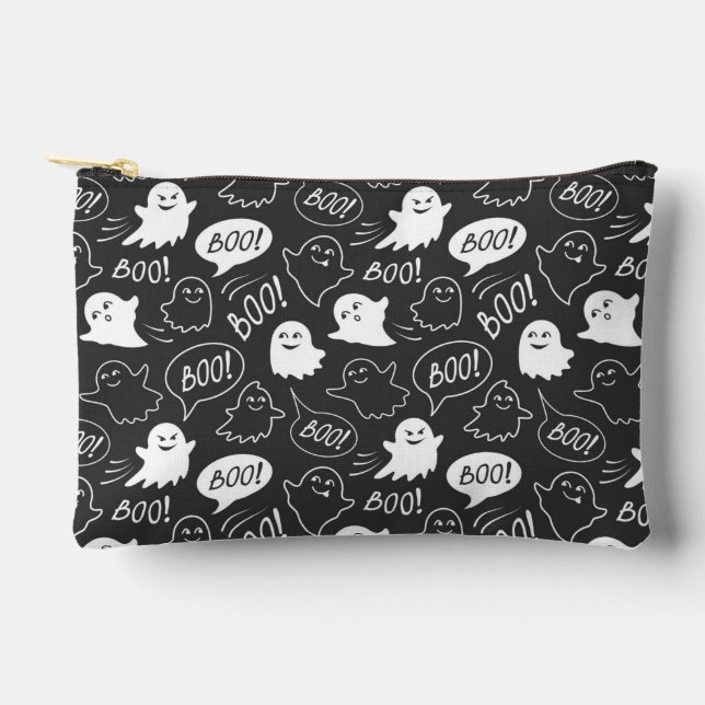 B&W Cute Doodle Halloween Pattern Accessory Pouch (Front)