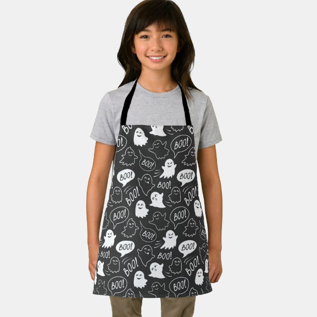 B&W Cute Doodle Halloween Pattern Apron (Insitu)