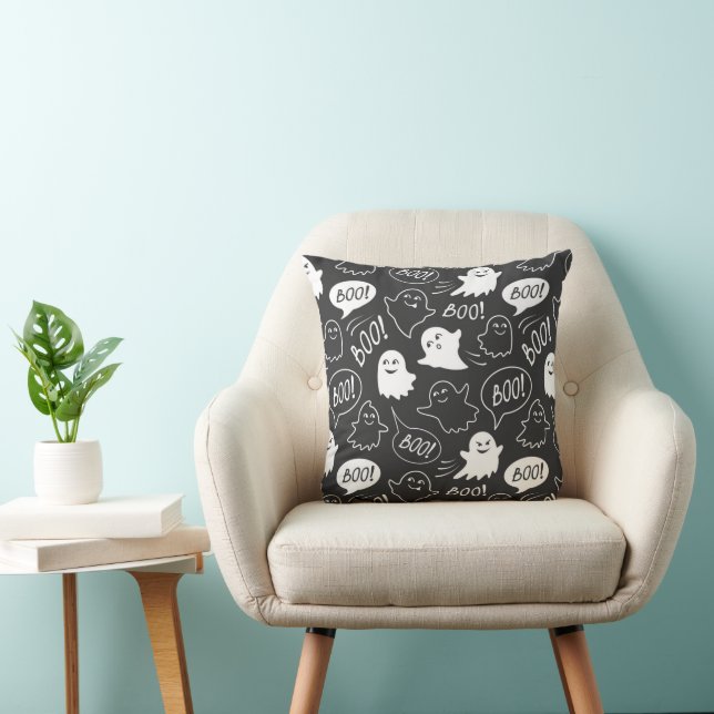B&W Cute Doodle Halloween Pattern Cushion (Chair)