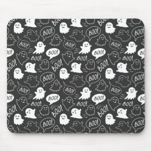 B&W Cute Doodle Halloween Pattern Mouse Pad