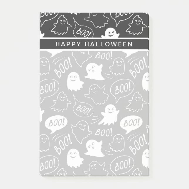 B&W Cute Doodle Halloween Pattern Post-it Notes (Front)