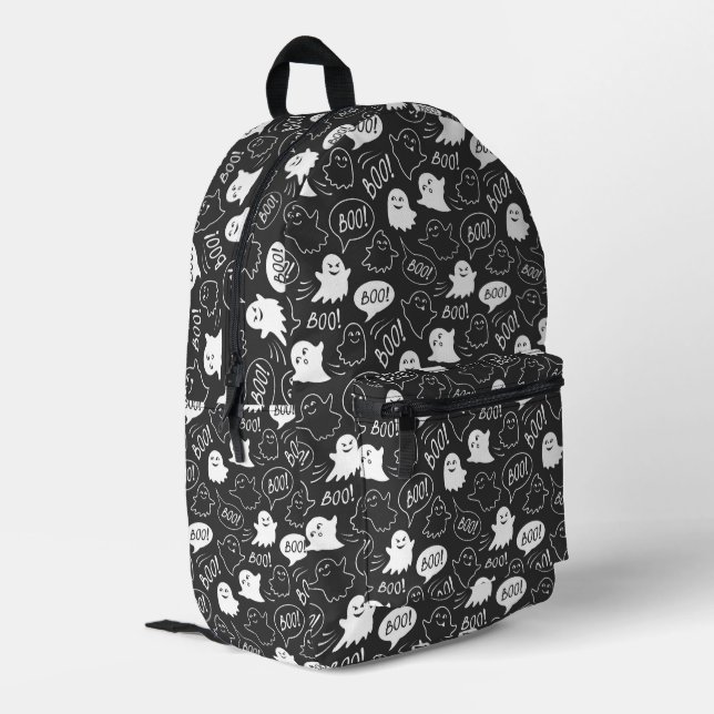 B&W Cute Doodle Halloween Pattern Printed Backpack (Back Corner Left)