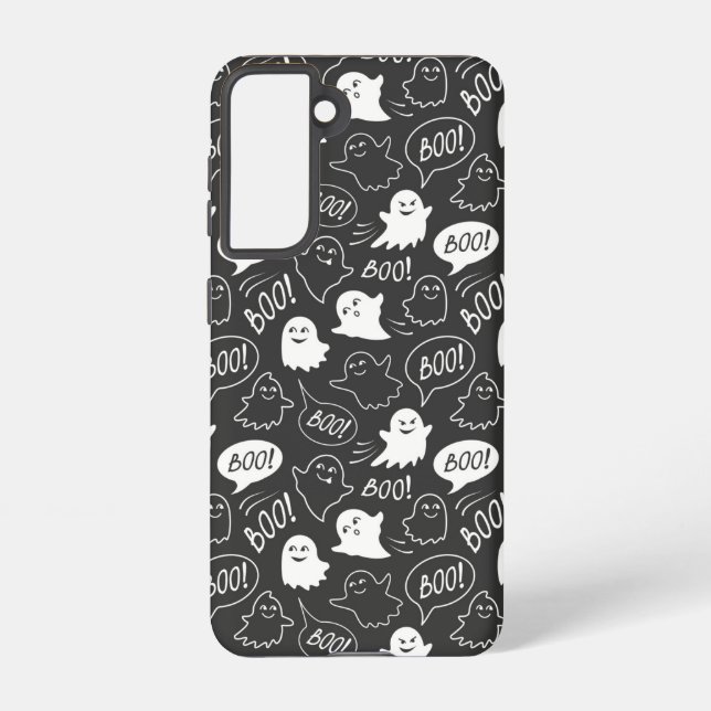 B&W Cute Doodle Halloween Pattern Samsung Galaxy S21 Case (Back)