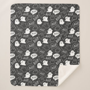 B&W Cute Doodle Halloween Pattern Sherpa Blanket