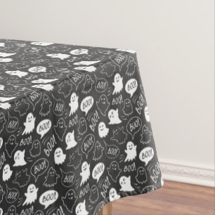B&W Cute Doodle Halloween Pattern Tablecloth