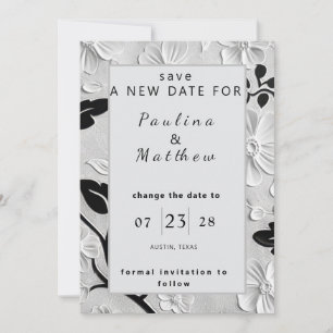B & W Florals Change the Wedding Date Invitation