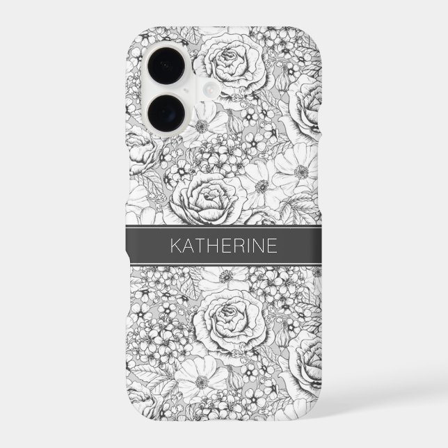 B&W Flower Garden Rose Pattern iPhone Case (Back)
