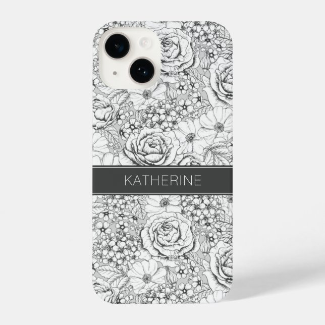 B&W Flower Garden Rose Pattern iPhone Case (Back)