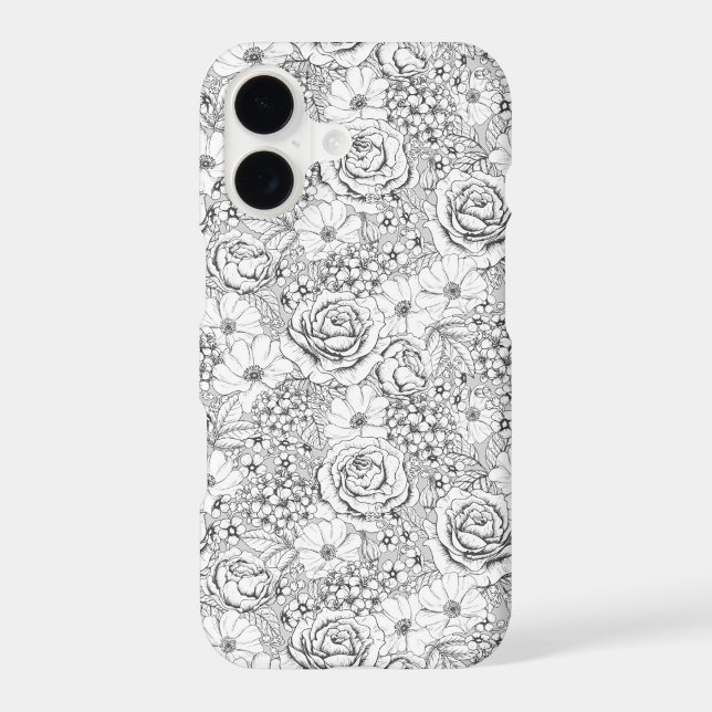 B&W Flower Garden Rose Pattern Samsung Galaxy S21 Case (Back)