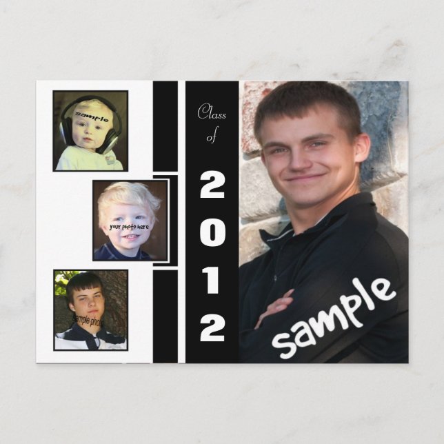 B&W Four Photo Graduation Announcement Postcard (Front)