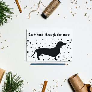 B&W Funny Dachshund Through The Snow Holiday Postcard