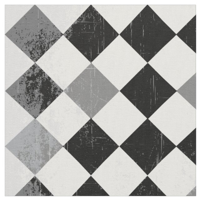 B&W Grunge Chequered Pattern Fabric (Close Up)