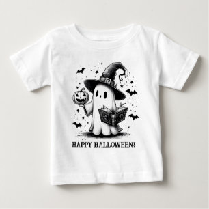 B & W Happy Halloween Ghost Baby T-Shirt
