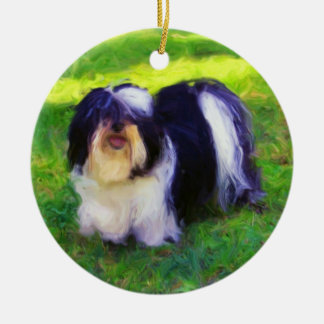 B&W Havanese on Porcelain Holiday Ornament