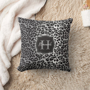 B & W Leopard Pattern w/ Custom Monogram & Name Cushion