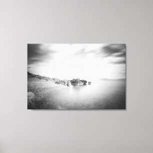 B&W long exposure of a beach in Rabac, Croatia Canvas Print