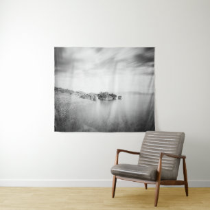 B&W long exposure of a beach in Rabac, Croatia Tapestry