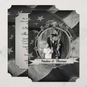 B&W Military Patriotic Flag with Photograph Invitation