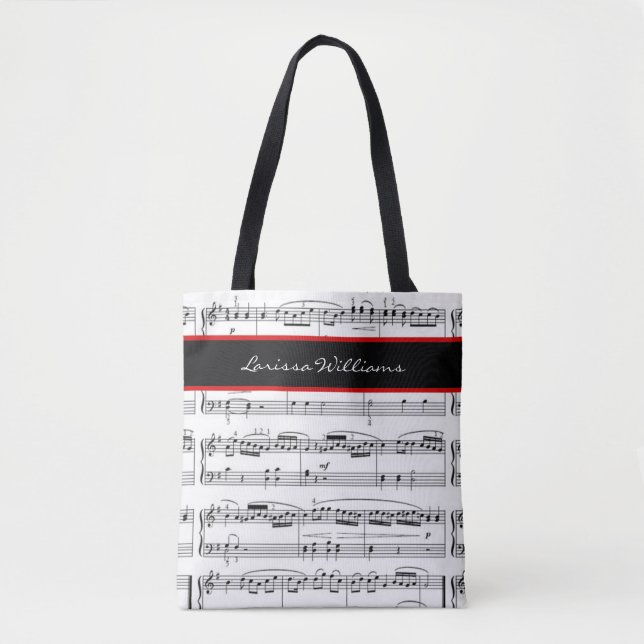 B/W music notes with name, custom Tote Bag (Front)