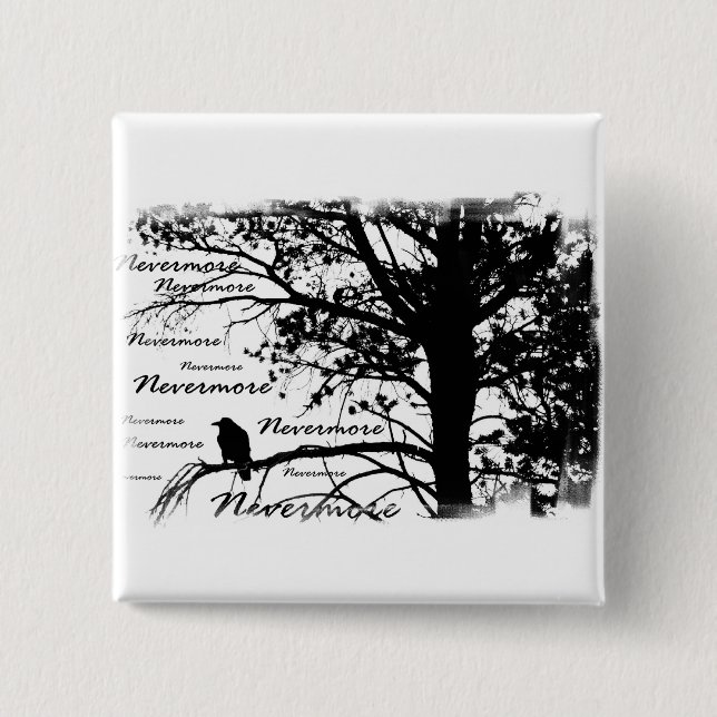 B&W Nevermore Raven Silhouette 15 Cm Square Badge (Front)