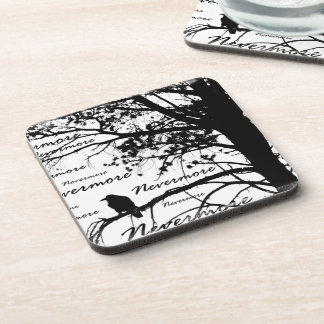 B&W Nevermore Raven Tree Silhouette - E.A. Poe Coaster