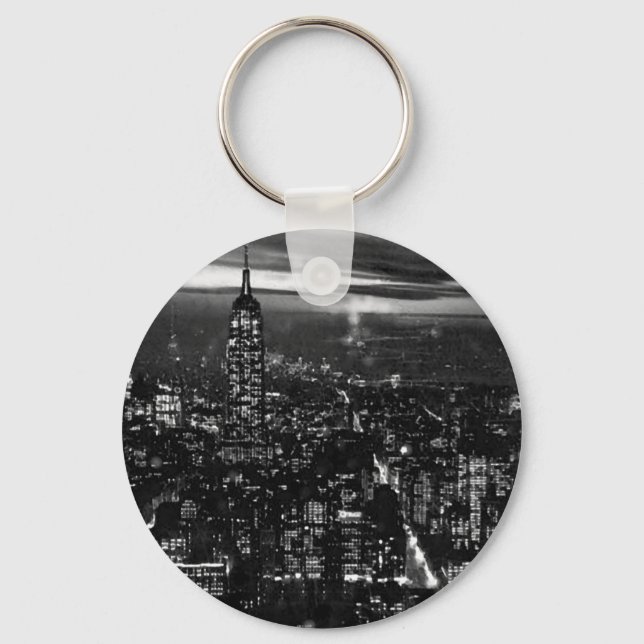 B&W New York City at Night Key Ring (Front)