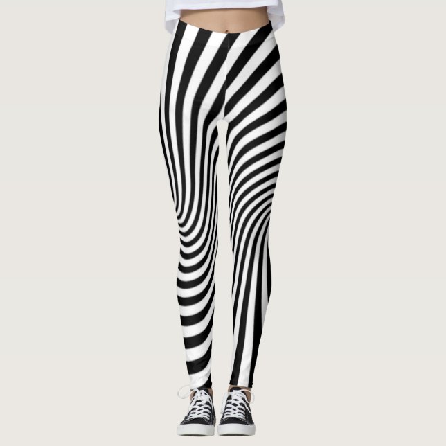 B&W Optical Illusion Swirls Leggings (Front)