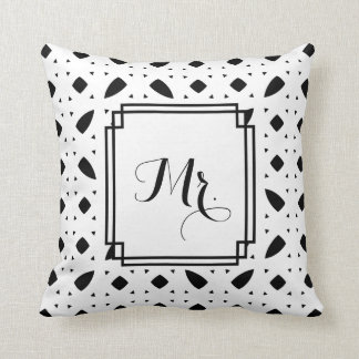 B&W Patterned "Mr" Wedding Throw Pillow