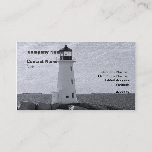 B&W Peggy's Cove Lighthouse Business Card (Front)