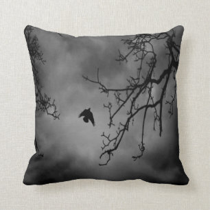 B&W Photo-Bird Flying #1-Pillow Cushion