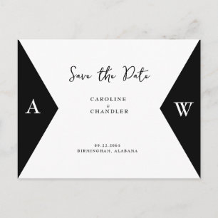 B/W Photo Monogram Wedding Save the Date Postcard