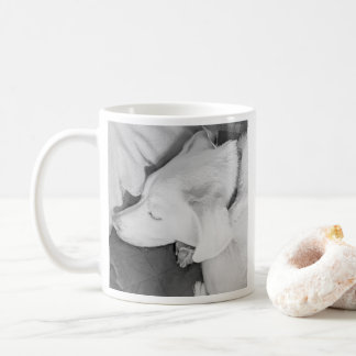 B & W Photo of Beautiful White Dog Sleeping Coffee Mug